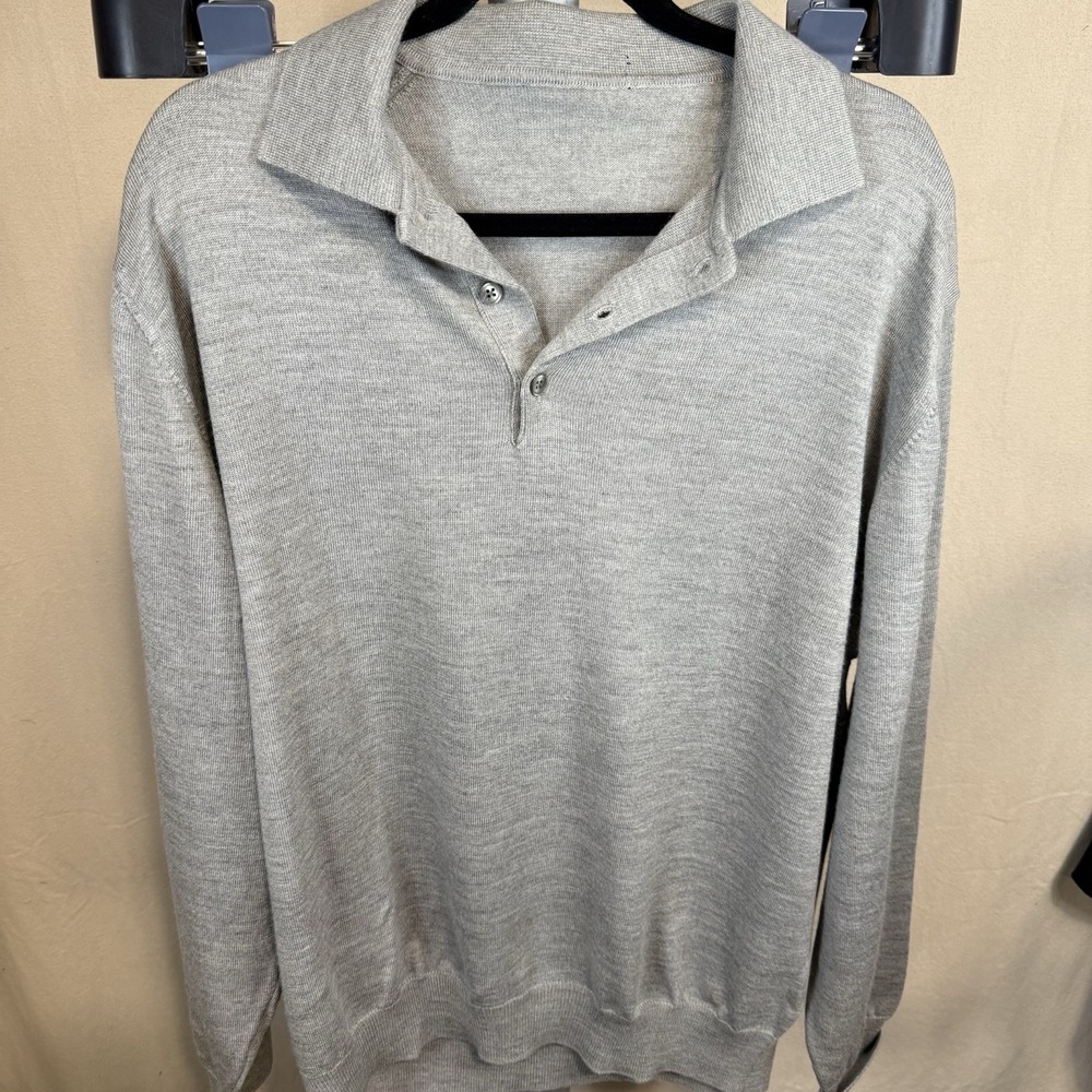 Vintage Tuscany Wool knit polo shirt long sleeve mens XL‎ grey 100% Merino